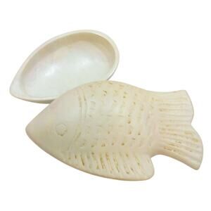 Kisii Stone Trinket Box Fish Shaped 7.75" Kenya Africa Soapstone Figural Tilapia
